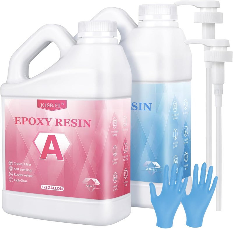 KISREL Epoxy Resin 1Gallon - Crystal Clear Epoxy Resin Kit - No Yellowing No Bubble Art Resins Casting for Art Crafts, Jewelry Making, Wood & Molds(1/2 Gallon x 2) - Image 1